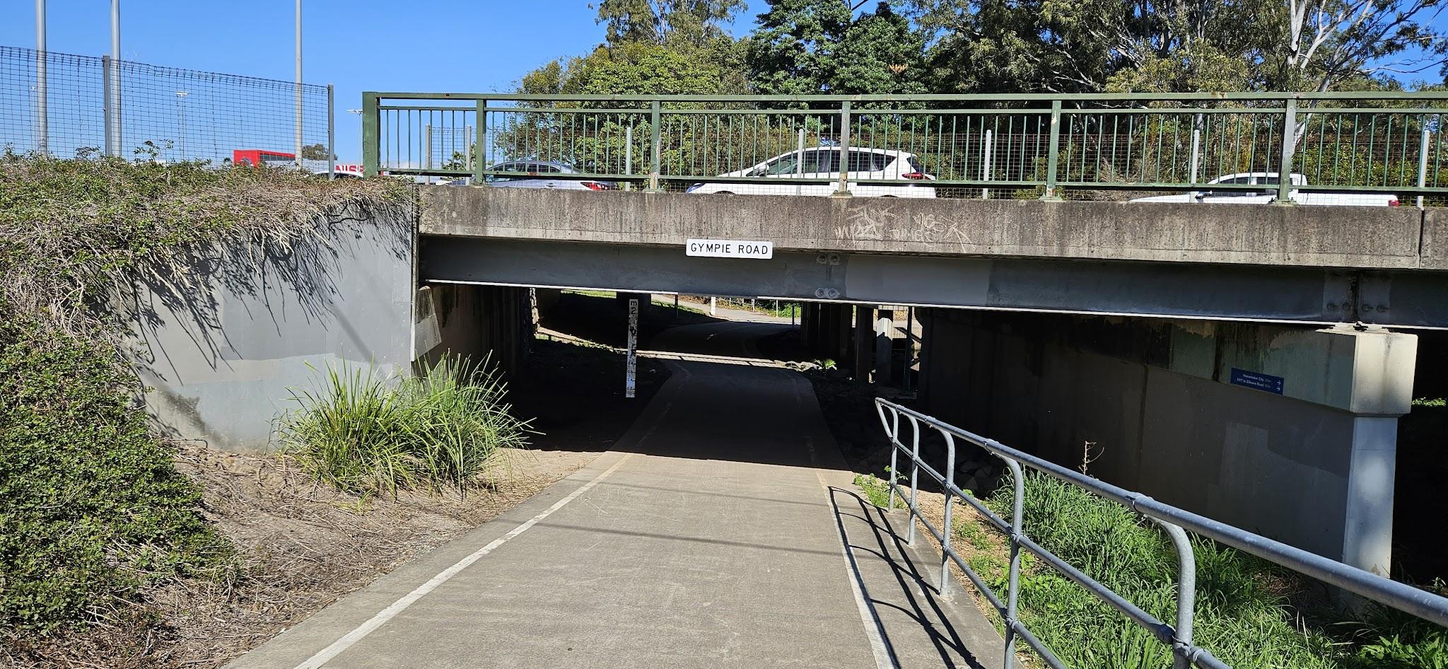 The Cabbage Tree Creek bikeway underpass at Gympie Road.